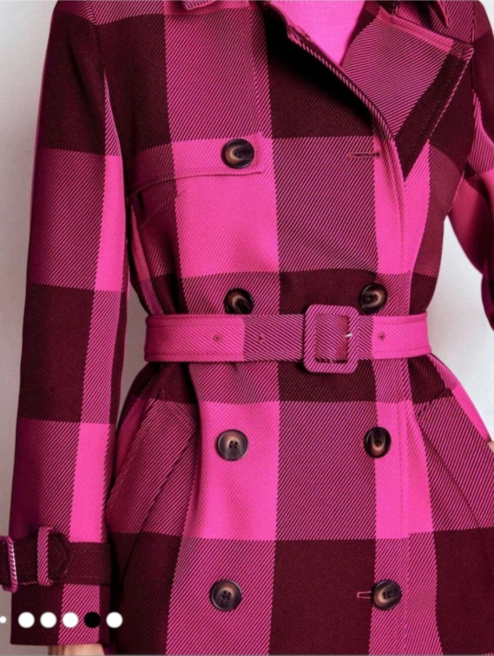 Boden Cheltenham Pink and Burgundy Plaid Trench Coat - Size 14R - Picture 6 of 16